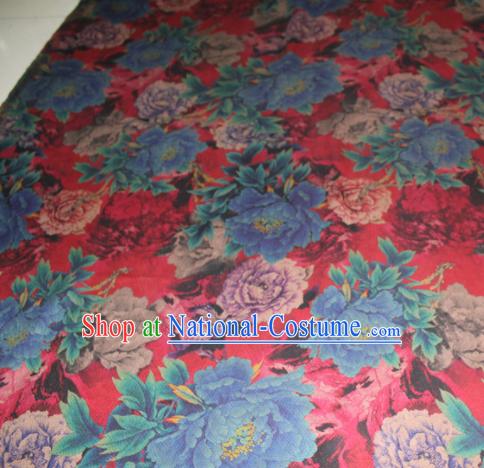 Chinese Traditional Cheongsam Classical Peony Pattern Red Gambiered Guangdong Gauze Asian Satin Drapery Brocade Silk Fabric