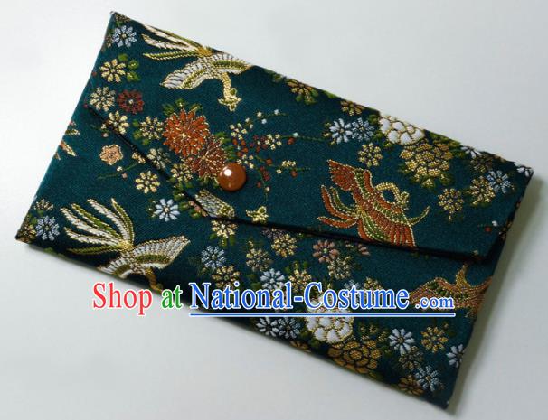 Japanese Traditional Classical Phoenix Pattern Atrovirens Brocade Handbag Asian Japan Nishijin Satin Bags Wallet