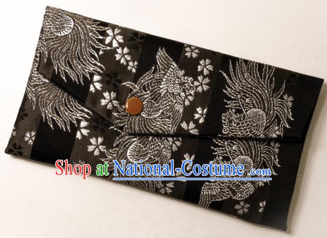 Japanese Traditional Classical Phoenix Pattern Brown Brocade Handbag Asian Japan Nishijin Satin Bags Wallet