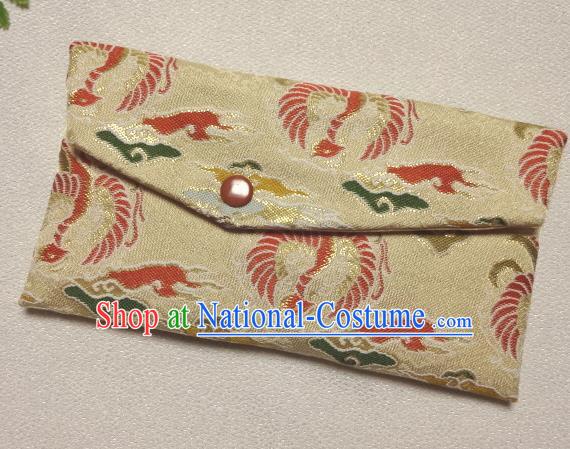 Japanese Traditional Classical Phoenix Pattern Golden Brocade Handbag Asian Japan Nishijin Satin Bags Wallet