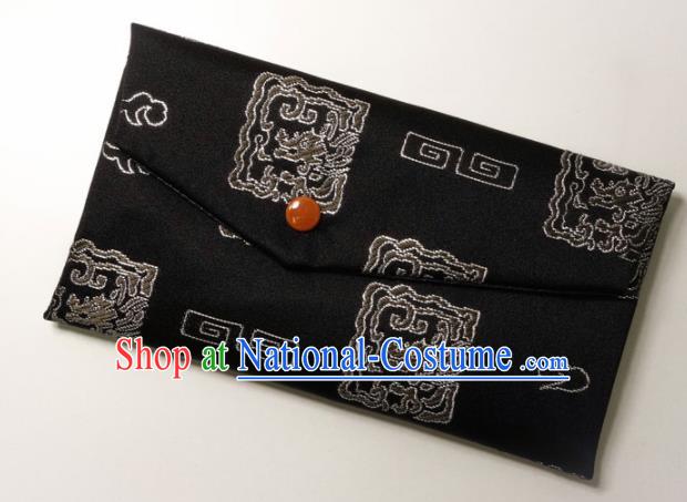 Japanese Traditional Classical Dragon Pattern Black Brocade Handbag Asian Japan Nishijin Satin Bags Wallet