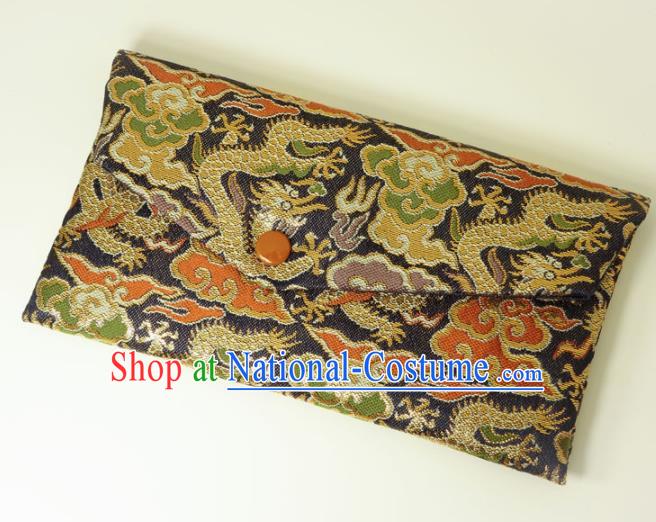 Japanese Traditional Classical Cloud Dragon Pattern Purple Brocade Handbag Asian Japan Nishijin Satin Bags Wallet