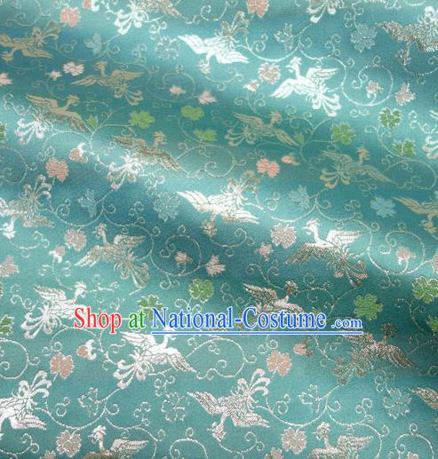 Japanese Traditional Kimono Classical Phoenix Pattern Blue Brocade Damask Asian Japan Satin Drapery Silk Fabric