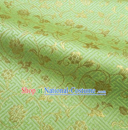 Japanese Traditional Kimono Classical Scroll Pattern Light Green Brocade Damask Asian Japan Satin Drapery Silk Fabric