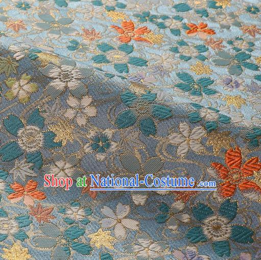 Japanese Traditional Kimono Classical Sakura Pattern Light Blue Brocade Damask Asian Japan Satin Drapery Silk Fabric