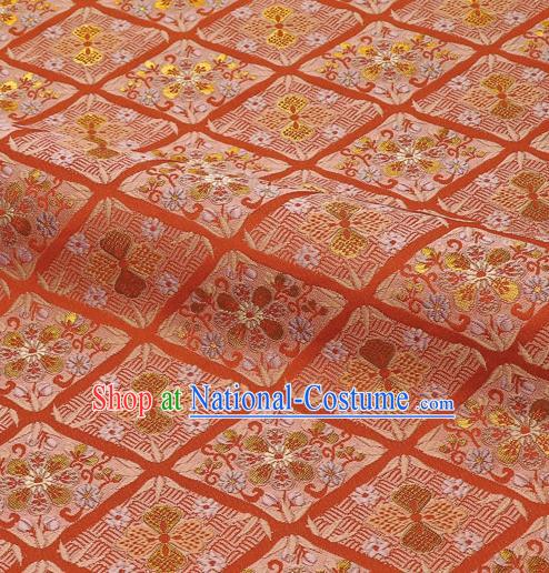 Japanese Traditional Kimono Classical Sakura Pattern Red Brocade Damask Asian Japan Satin Drapery Silk Fabric