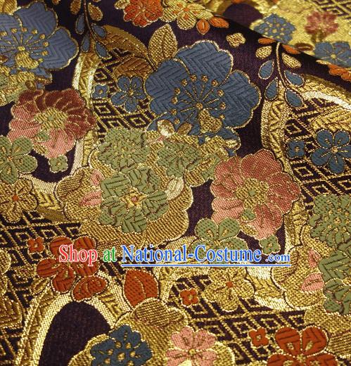 Japanese Traditional Kimono Classical Sakura Pattern Purple Brocade Damask Asian Japan Satin Drapery Silk Fabric