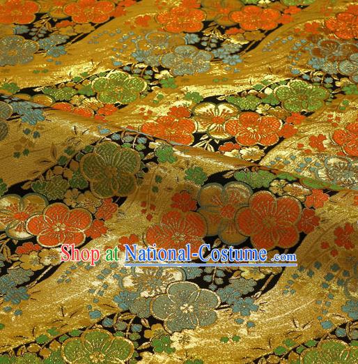 Japanese Traditional Kimono Classical Sakura Pattern Golden Brocade Damask Asian Japan Satin Drapery Silk Fabric