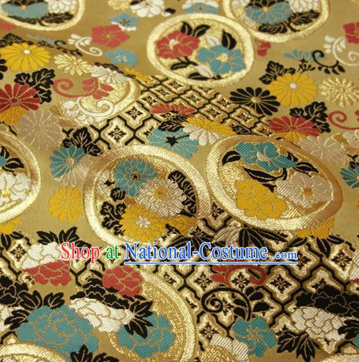 Japanese Traditional Kimono Classical Peony Pattern Golden Brocade Damask Asian Japan Satin Drapery Silk Fabric