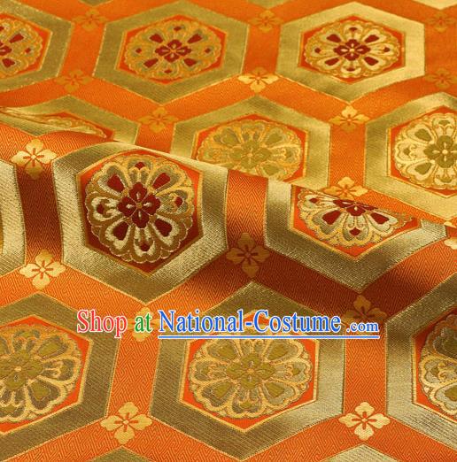 Japanese Traditional Kimono Classical Tortoise Shell Pattern Orange Brocade Damask Asian Japan Satin Drapery Silk Fabric