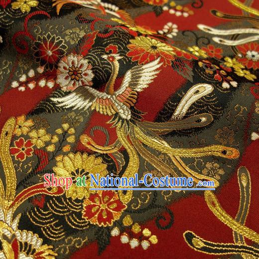 Japanese Traditional Kimono Classical Phoenix Pattern Red Brocade Damask Asian Japan Nishijin Satin Drapery Silk Fabric