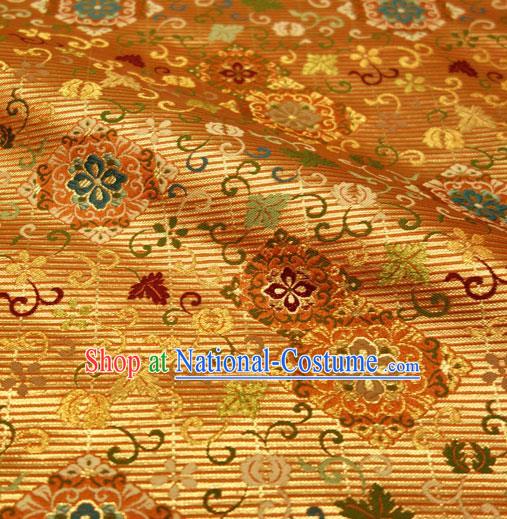 Japanese Traditional Kimono Classical Pattern Golden Brocade Damask Asian Japan Nishijin Satin Drapery Silk Fabric