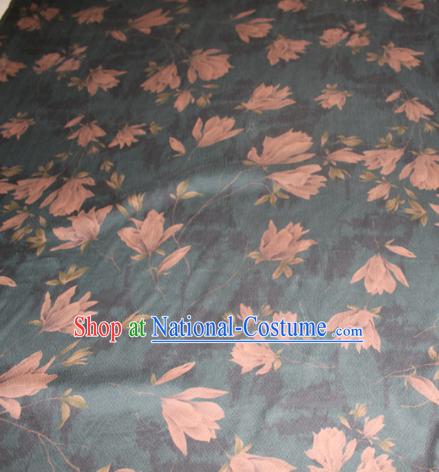 Asian Chinese Cheongsam Classical Yulan Magnolia Pattern Olive Green Gambiered Guangdong Gauze Satin Drapery Brocade Traditional Brocade Silk Fabric