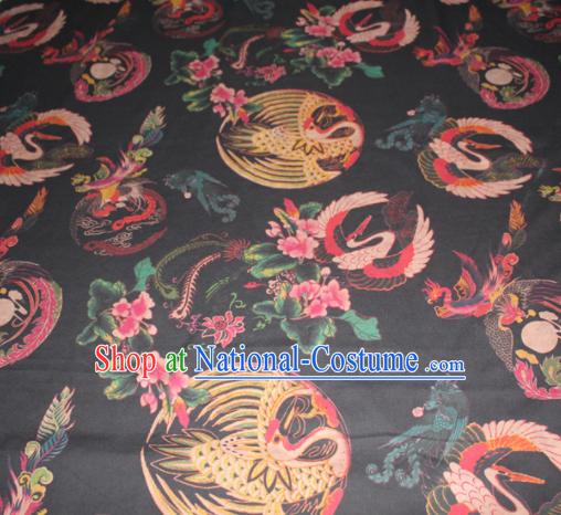 Chinese Traditional Cheongsam Classical Cranes Pattern Black Gambiered Guangdong Gauze Asian Satin Drapery Brocade Silk Fabric