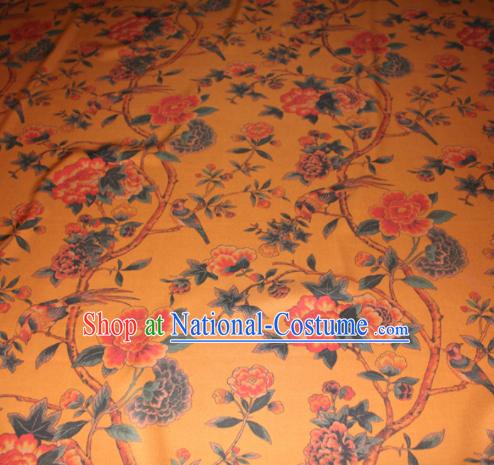 Chinese Traditional Cheongsam Classical Peony Pattern Yellow Gambiered Guangdong Gauze Asian Satin Drapery Brocade Silk Fabric