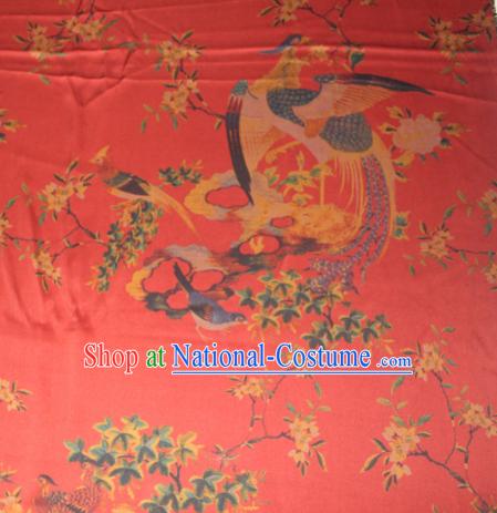 Chinese Traditional Cheongsam Classical Phoenix Pattern Red Gambiered Guangdong Gauze Asian Satin Drapery Brocade Silk Fabric