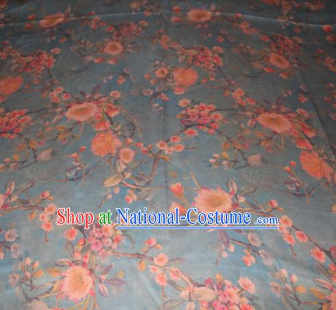 Chinese Traditional Cheongsam Classical Peach Flowers Pattern Navy Gambiered Guangdong Gauze Asian Satin Drapery Brocade Silk Fabric