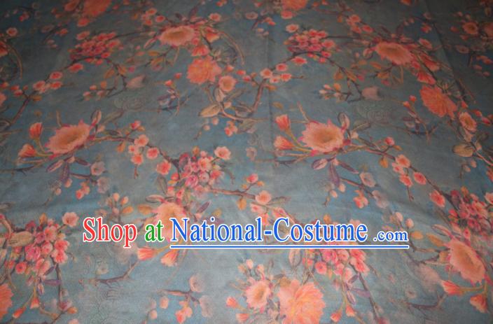 Chinese Traditional Cheongsam Classical Peach Flowers Pattern Navy Gambiered Guangdong Gauze Asian Satin Drapery Brocade Silk Fabric