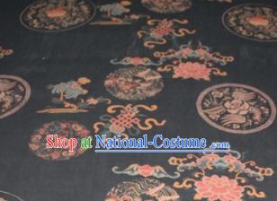 Chinese Traditional Cheongsam Classical Lucky Peony Pattern Black Gambiered Guangdong Gauze Asian Satin Drapery Brocade Silk Fabric