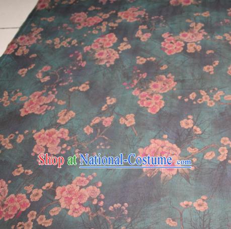 Chinese Traditional Cheongsam Classical Plum Pattern Atrovirens Gambiered Guangdong Gauze Asian Satin Drapery Brocade Silk Fabric