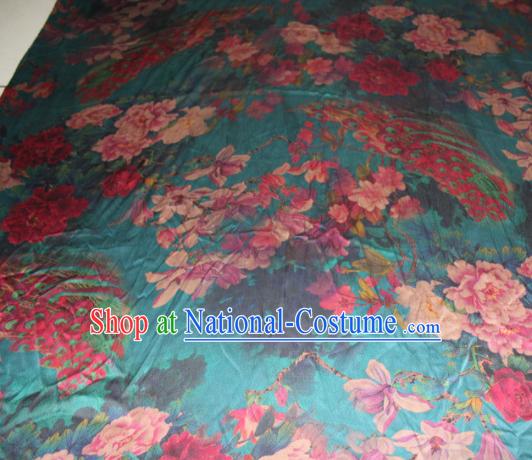 Chinese Traditional Cheongsam Classical Magnolia Peony Pattern Green Gambiered Guangdong Gauze Asian Satin Drapery Brocade Silk Fabric