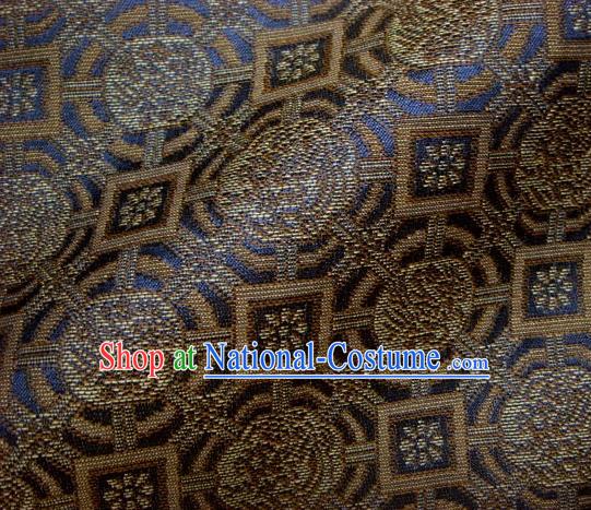 Japanese Traditional Kimono Classical Daisy Pattern Navy Brocade Damask Asian Japan Nishijin Satin Drapery Silk Fabric