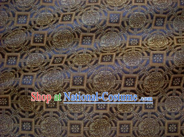 Japanese Traditional Kimono Classical Daisy Pattern Navy Brocade Damask Asian Japan Nishijin Satin Drapery Silk Fabric