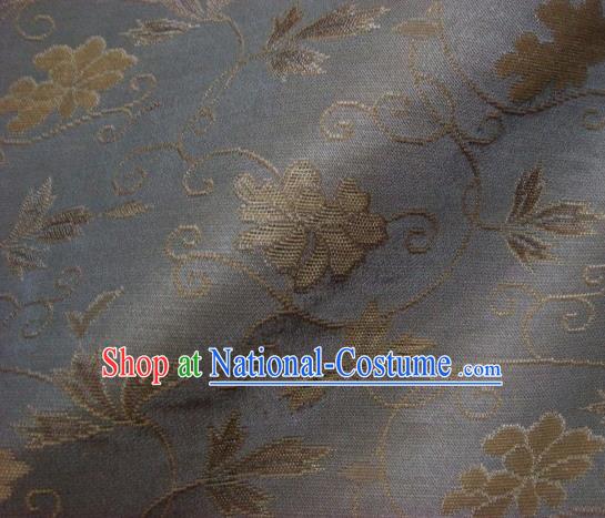 Japanese Traditional Kimono Classical Twine Pattern Grey Brocade Damask Asian Japan Nishijin Satin Drapery Silk Fabric