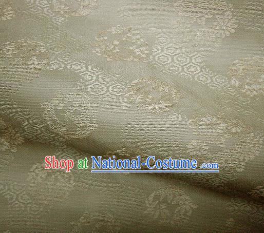 Japanese Traditional Kimono Classical Round Pattern Olive Green Brocade Damask Asian Japan Nishijin Satin Drapery Silk Fabric