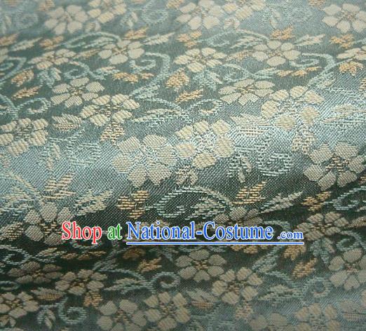 Japanese Traditional Kimono Classical Sakura Pattern Green Brocade Damask Asian Japan Nishijin Satin Drapery Silk Fabric