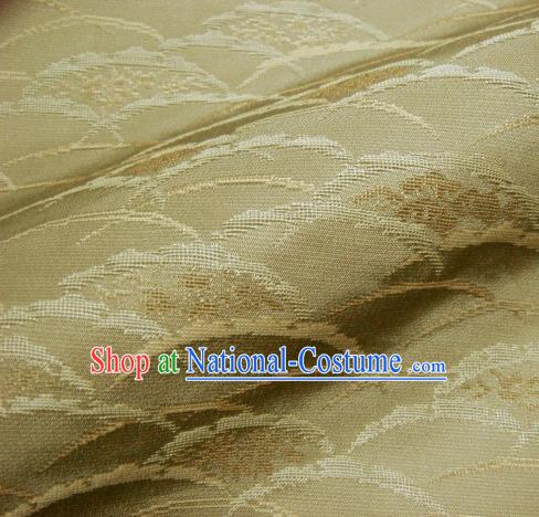 Japanese Traditional Kimono Classical Wave Pattern Golden Brocade Damask Asian Japan Nishijin Satin Drapery Silk Fabric