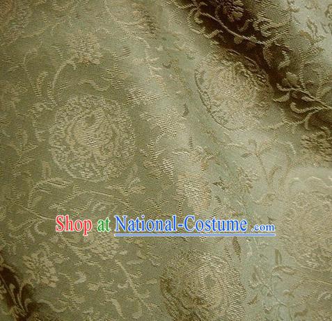 Japanese Traditional Kimono Classical Round Phoenix Pattern Green Brocade Damask Asian Japan Nishijin Satin Drapery Silk Fabric