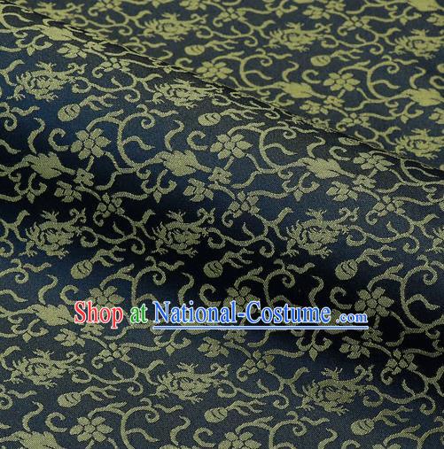 Japanese Traditional Kimono Classical Pattern Navy Brocade Damask Asian Japan Nishijin Satin Drapery Silk Fabric