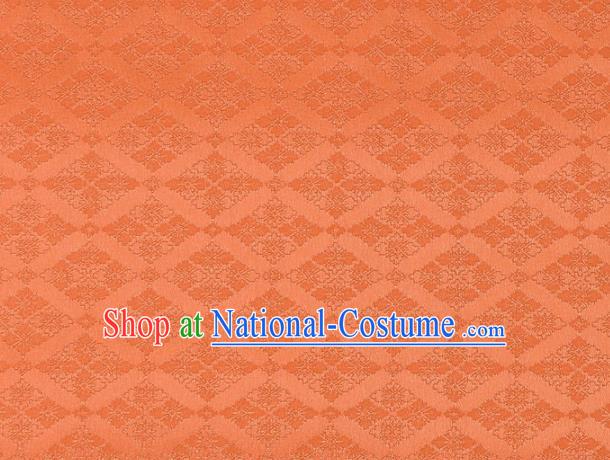 Japanese Traditional Kimono Classical Rhomboids Pattern Orange Brocade Damask Asian Japan Nishijin Satin Drapery Silk Fabric