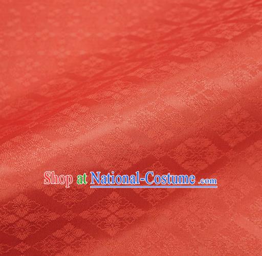 Japanese Traditional Kimono Classical Rhomboids Pattern Red Brocade Damask Asian Japan Nishijin Satin Drapery Silk Fabric