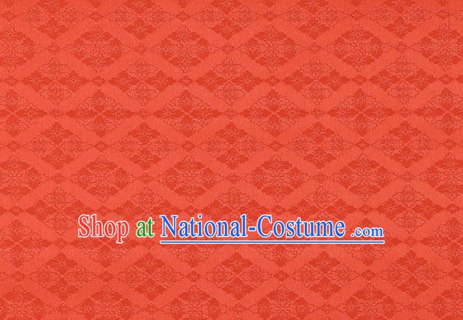 Japanese Traditional Kimono Classical Rhomboids Pattern Red Brocade Damask Asian Japan Nishijin Satin Drapery Silk Fabric