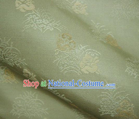 Japanese Traditional Kimono Classical Rabbit Grass Pattern Green Brocade Damask Asian Japan Nishijin Satin Drapery Silk Fabric