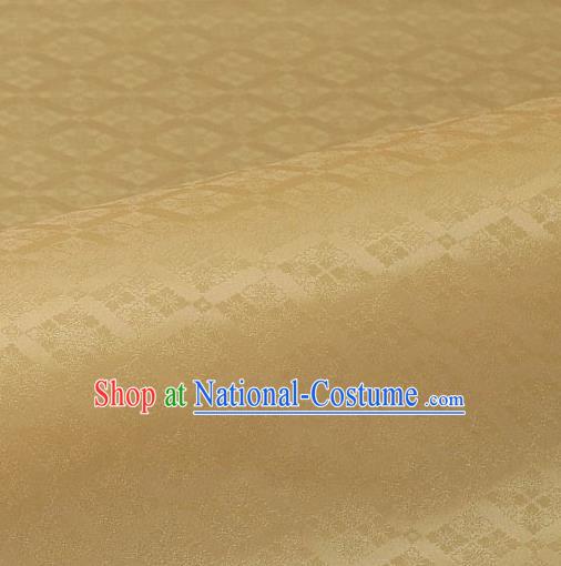 Japanese Traditional Kimono Classical Rhomboids Pattern Light Golden Brocade Damask Asian Japan Nishijin Satin Drapery Silk Fabric