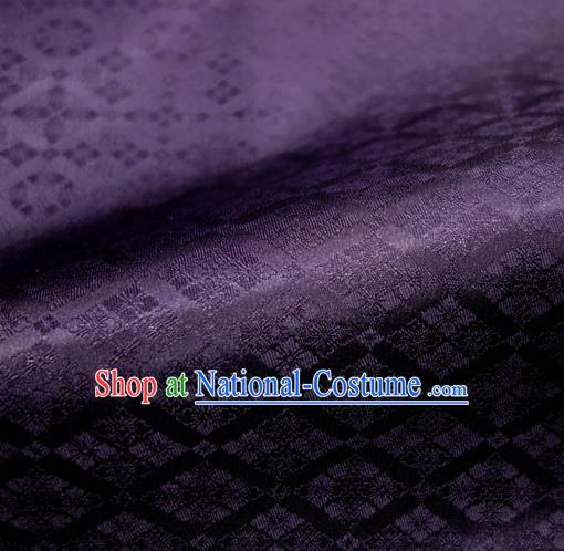 Japanese Traditional Kimono Classical Rhomboids Pattern Deep Purple Brocade Damask Asian Japan Nishijin Satin Drapery Silk Fabric