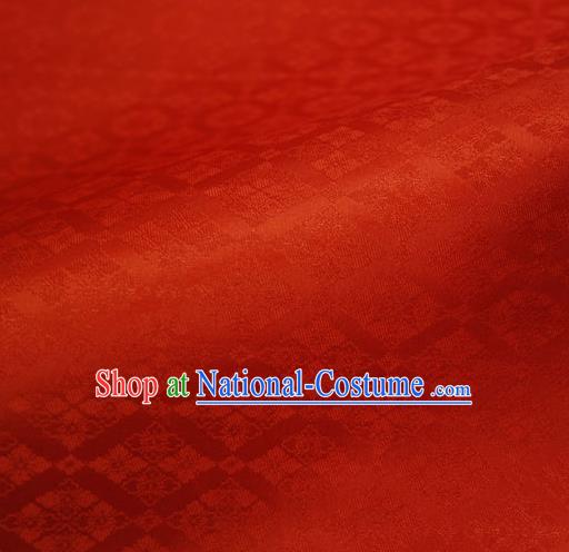 Japanese Traditional Kimono Classical Rhomboids Pattern Red Brocade Damask Asian Japan Nishijin Satin Drapery Silk Fabric