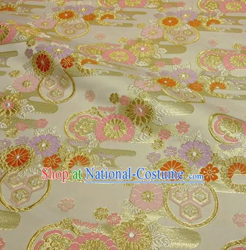 Japanese Traditional Kimono Classical Daisy Pattern Golden Brocade Damask Asian Japan Nishijin Satin Drapery Silk Fabric