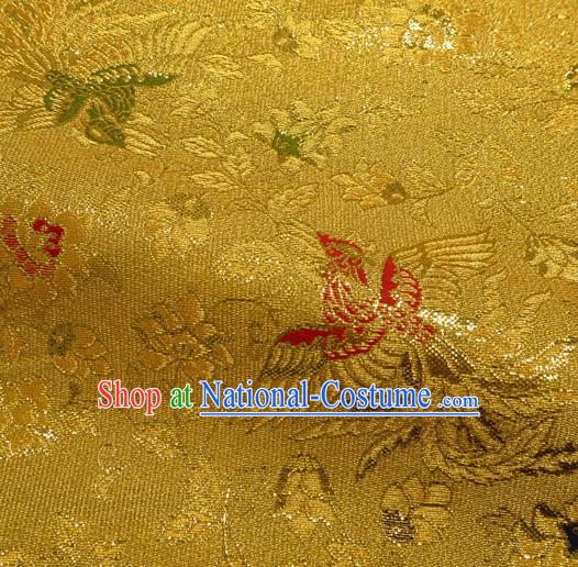 Japanese Traditional Kimono Classical Phoenix Peony Pattern Golden Brocade Damask Asian Japan Nishijin Satin Drapery Silk Fabric