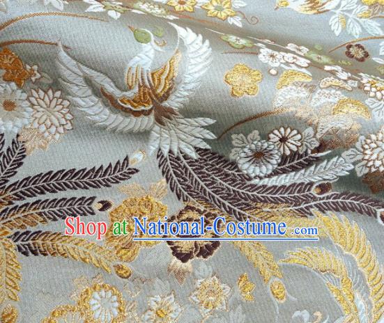 Japanese Traditional Kimono Classical Phoenix Peony Pattern Argent Brocade Damask Asian Japan Nishijin Satin Drapery Silk Fabric