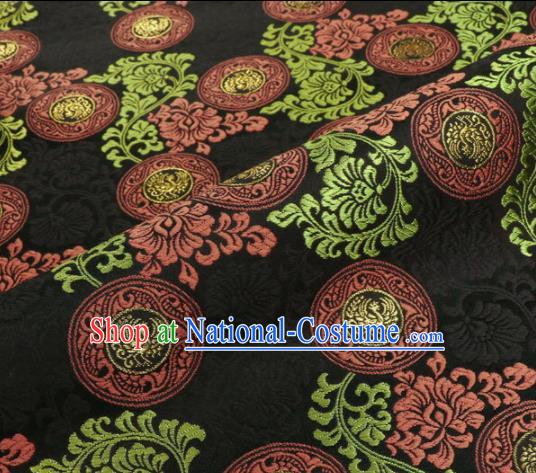 Japanese Traditional Kimono Classical Phoenix Pattern Black Brocade Damask Asian Japan Nishijin Satin Drapery Silk Fabric