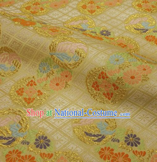 Japanese Traditional Kimono Classical Chrysanthemum Pattern Golden Brocade Damask Asian Japan Nishijin Satin Drapery Silk Fabric