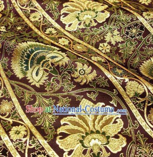 Japanese Traditional Kimono Classical Flowers Pattern Purple Brocade Damask Asian Japan Nishijin Satin Drapery Silk Fabric