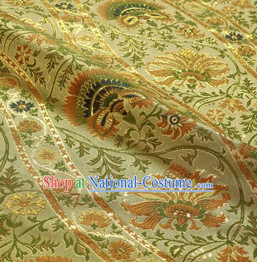 Japanese Traditional Kimono Classical Flowers Pattern Golden Brocade Damask Asian Japan Nishijin Satin Drapery Silk Fabric