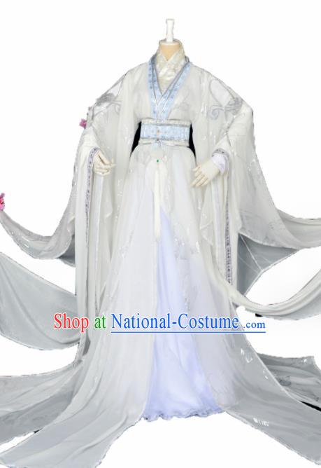 Customized Chinese Cosplay Swordsman Costume Ancient Royal Highness White Clothing for Men