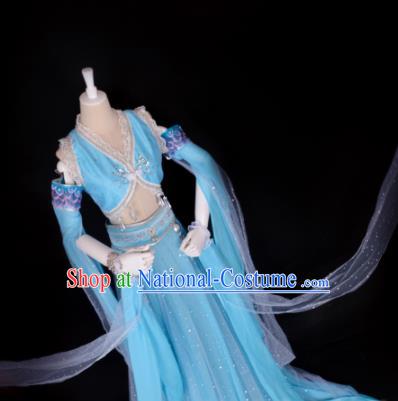 Chinese Cosplay Swordswoman Costume Ancient Goddess Blue Dress for Women