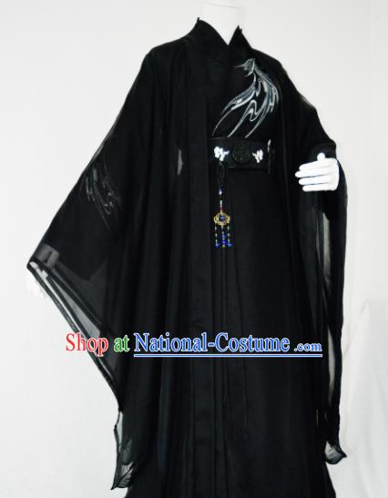 Customized Chinese Cosplay Swordsman Black Costume Ancient Drama Childe Clothing for Men